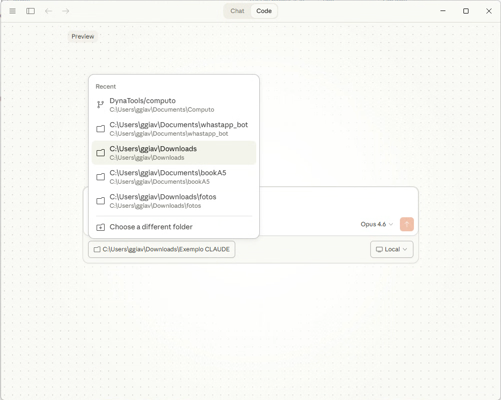 Selecionando a pasta do projeto
