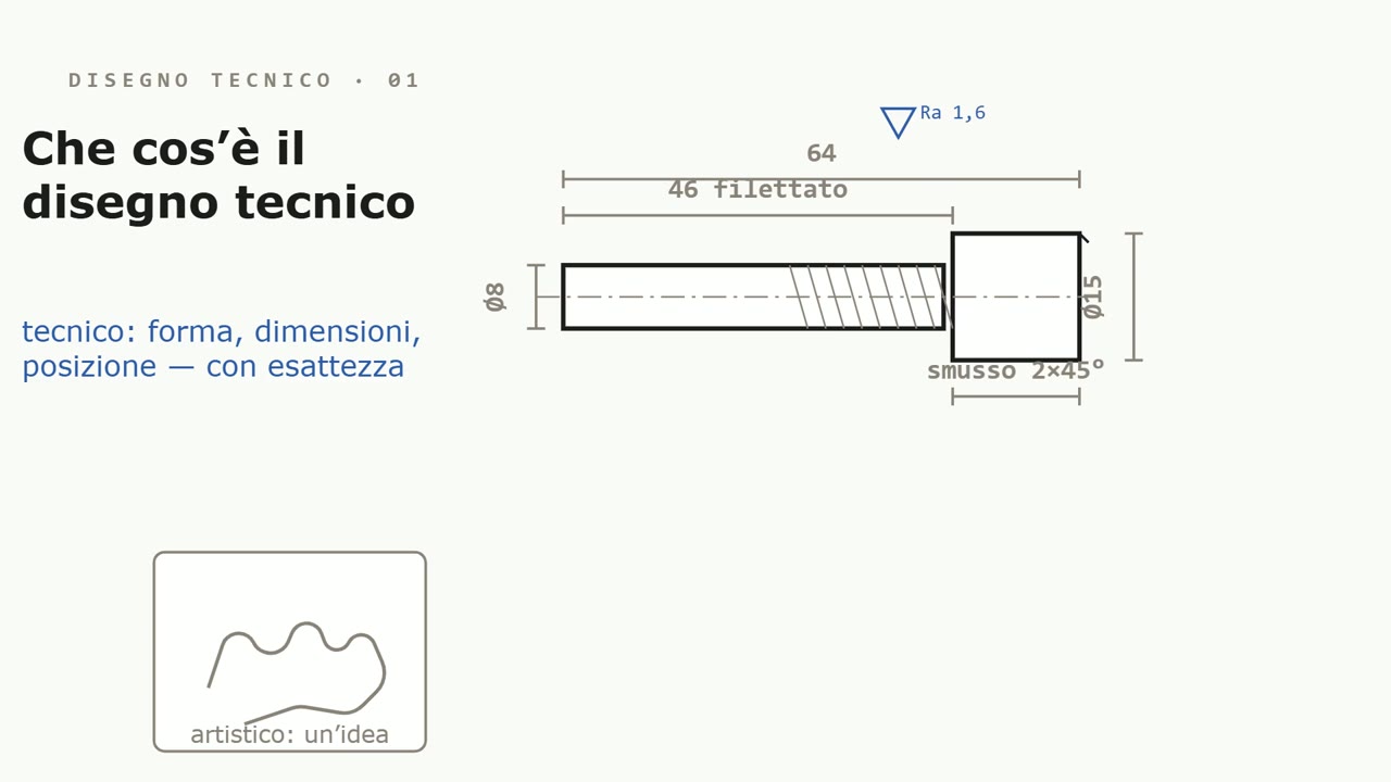 A dimensioned pin: diameter, lengths, chamfer, roughness; nothing to interpret