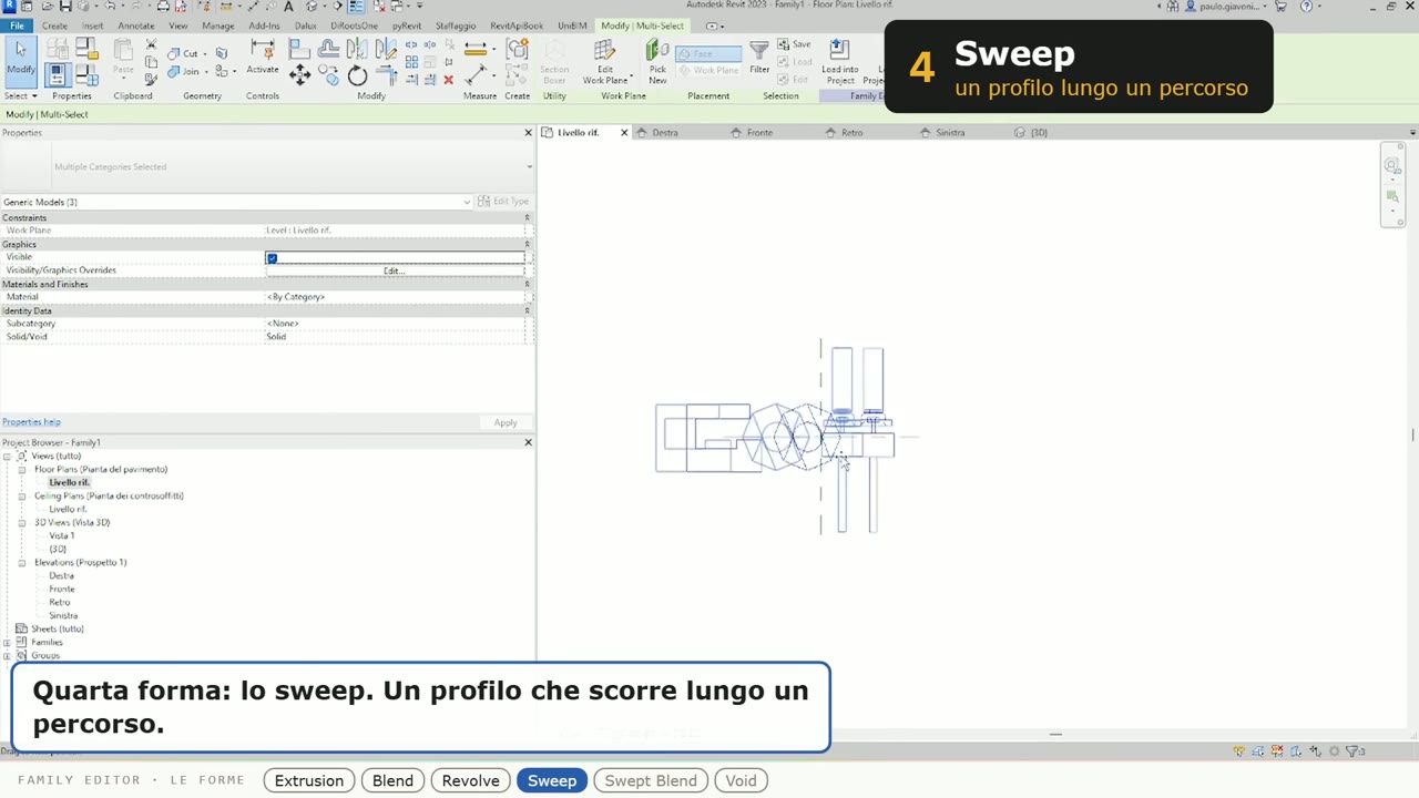 Sweep: una spline come percorso, un cerchio come profilo