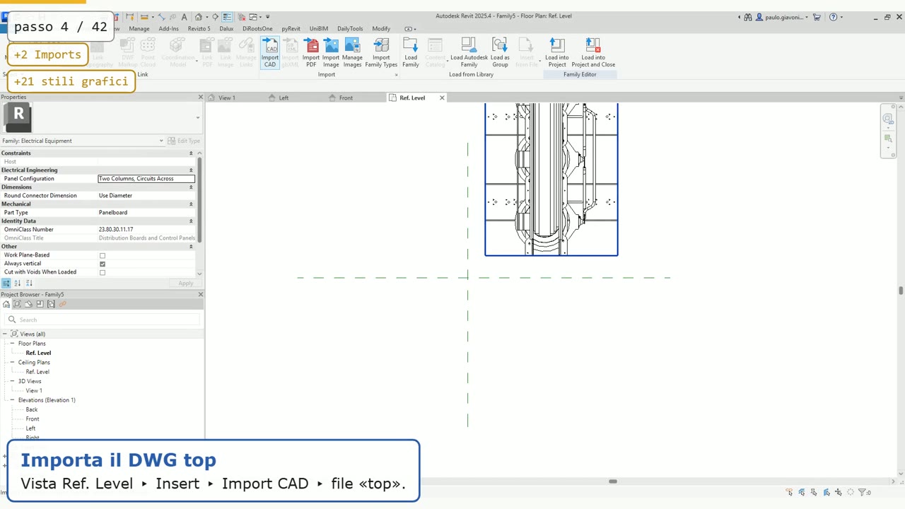 Passo 4: il DWG «top» importato nella vista Ref. Level e bloccato con Pin